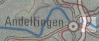 map extract showing Andelfingen, the river and the bridge
