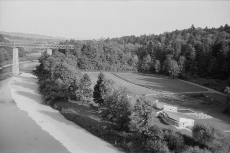 River, Railway Bridge, House and a huge chess field behind it