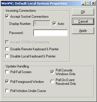 VNC Properties Fenster
