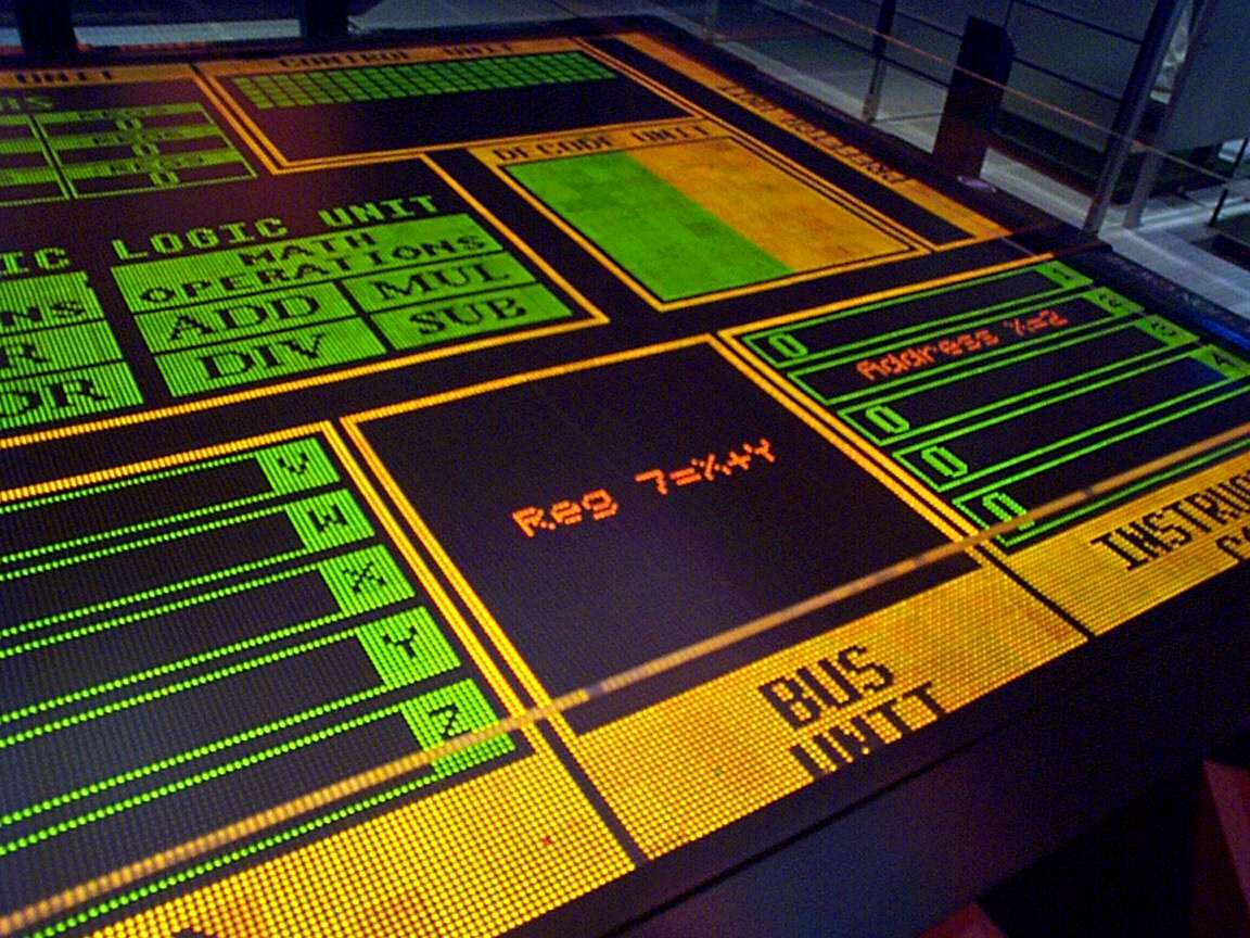 A microprocessor simulator which explains how the different part cooperate.