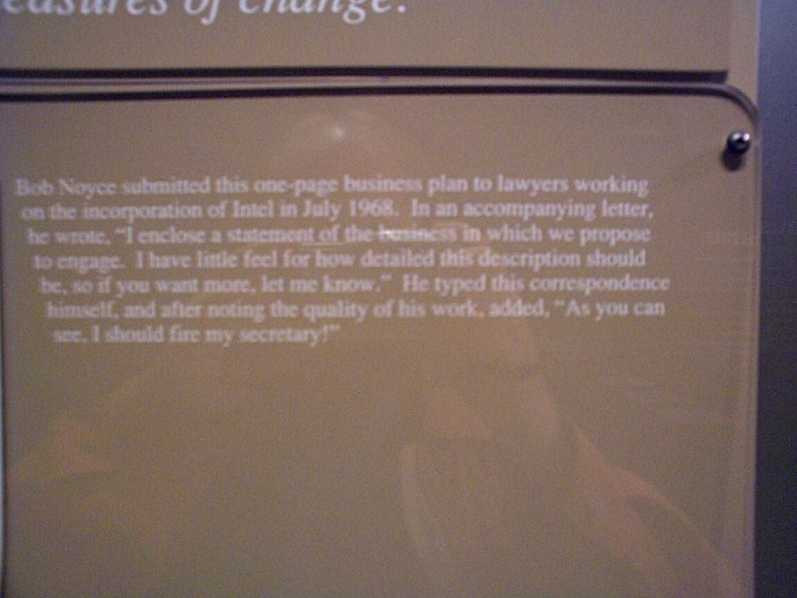 Intel founder Bob Noyce comments on his business plan.